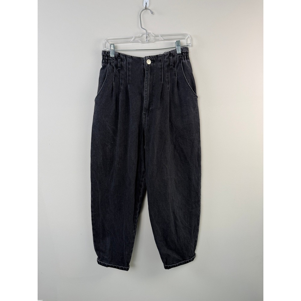 ZARA Black Balloon Jeans 6 High Rise Pleated Tapered Barrel Leg Paperbag Waist